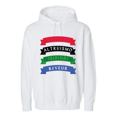 Amistad Isibindi Altruismo Reveur 4 Houses 1 Family Garment-Dyed Fleece Hoodie