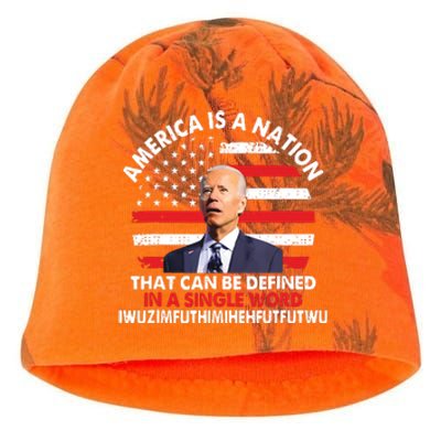 America Is A Nation That Can Be Defined In Single Word Biden Kati - Camo Knit Beanie