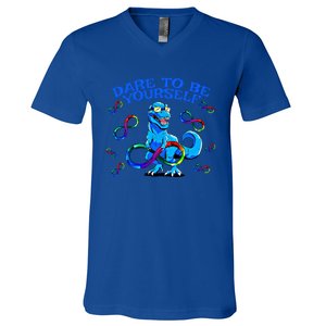 Autism Infinity Autism Trex Trex Infinity Dare To Be Yoursel Gift V-Neck T-Shirt