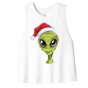 Alien In A Santa Claus Hat Christmas Women's Racerback Cropped Tank