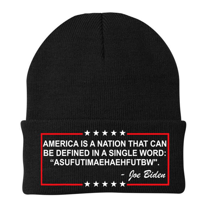 America Is A Nation That Can Be Defined In A Single Word Funny Joe Biden Quote Beanie