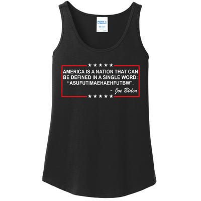 America Is A Nation That Can Be Defined In A Single Word Funny Joe Biden Quote Ladies Essential Tank