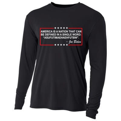 America Is A Nation That Can Be Defined In A Single Word Funny Joe Biden Quote Cooling Performance Long Sleeve Crew