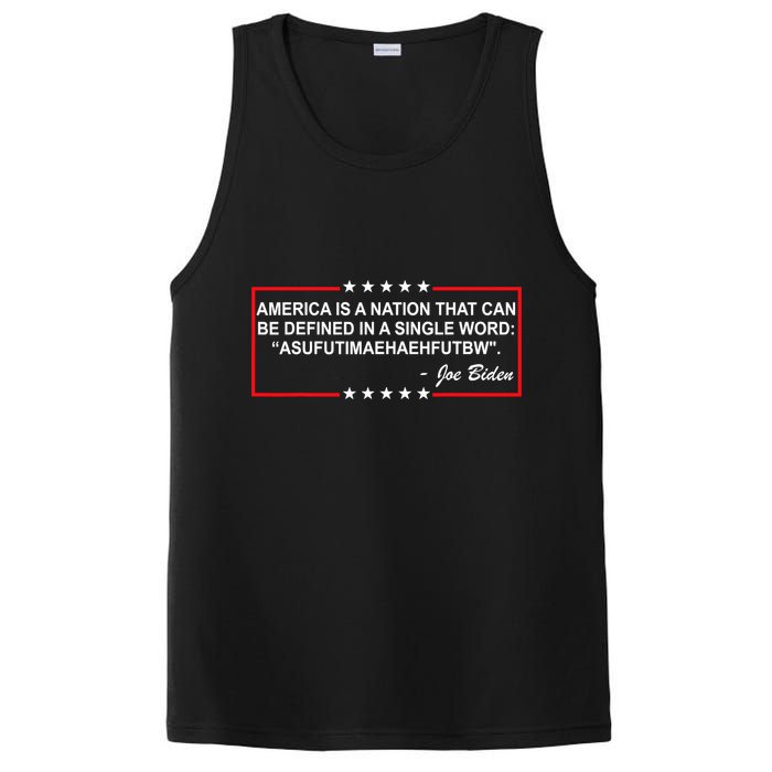America Is A Nation That Can Be Defined In A Single Word Funny Joe Biden Quote PosiCharge Competitor Tank