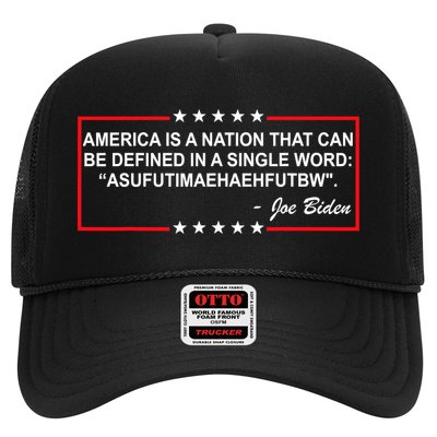America Is A Nation That Can Be Defined In A Single Word Funny Joe Biden Quote Trucker Hat