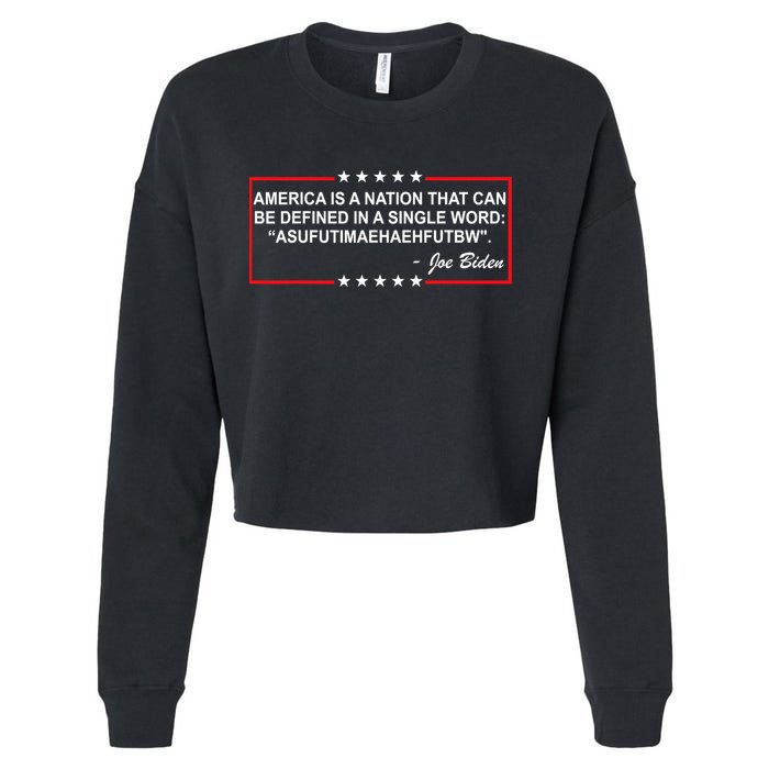 America Is A Nation That Can Be Defined In A Single Word Funny Joe Biden Quote Cropped Pullover Crew