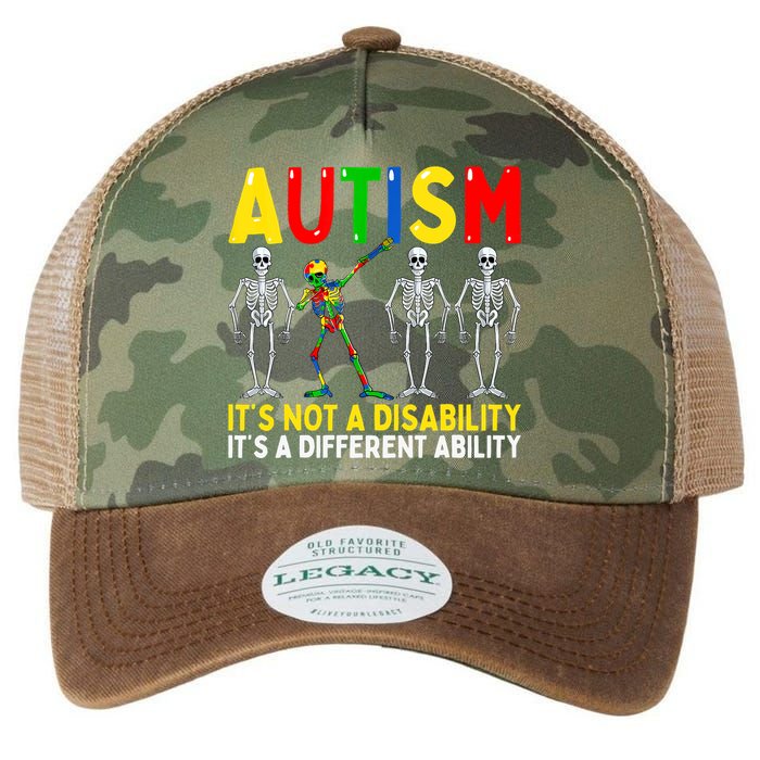 Autism It's A Different Ability Funny Dabbing Skeleton Legacy Tie Dye Trucker Hat