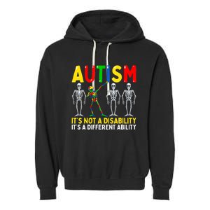 Autism It's A Different Ability Funny Dabbing Skeleton Garment-Dyed Fleece Hoodie