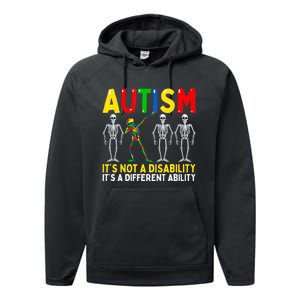 Autism It's A Different Ability Funny Dabbing Skeleton Performance Fleece Hoodie