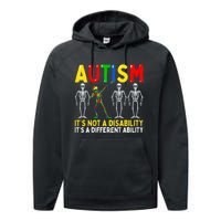 Autism It's A Different Ability Funny Dabbing Skeleton Performance Fleece Hoodie