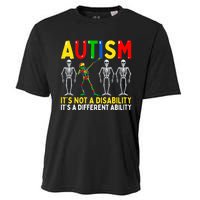 Autism It's A Different Ability Funny Dabbing Skeleton Cooling Performance Crew T-Shirt