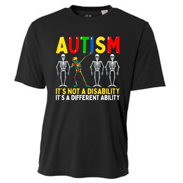 Autism It's A Different Ability Funny Dabbing Skeleton Cooling Performance Crew T-Shirt