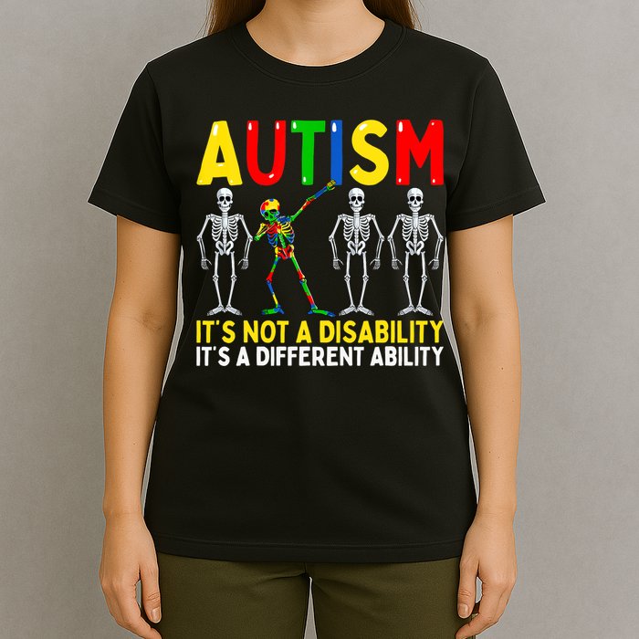 Autism It's A Different Ability Funny Dabbing Skeleton T-Shirt