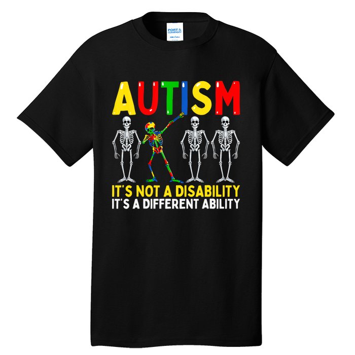 Autism It's A Different Ability Funny Dabbing Skeleton Tall T-Shirt