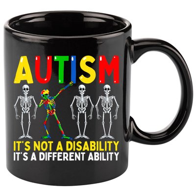 Autism It's A Different Ability Funny Dabbing Skeleton 11oz C Handle Ceramic Mug