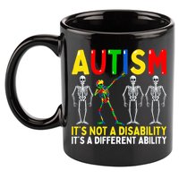 Autism It's A Different Ability Funny Dabbing Skeleton 11oz C Handle Ceramic Mug