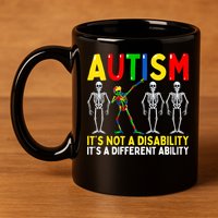 Autism It's A Different Ability Funny Dabbing Skeleton 11oz C Handle Ceramic Mug