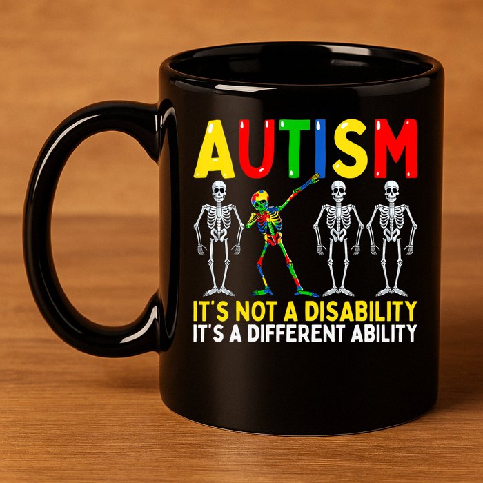 Autism It's A Different Ability Funny Dabbing Skeleton 11oz C Handle Ceramic Mug