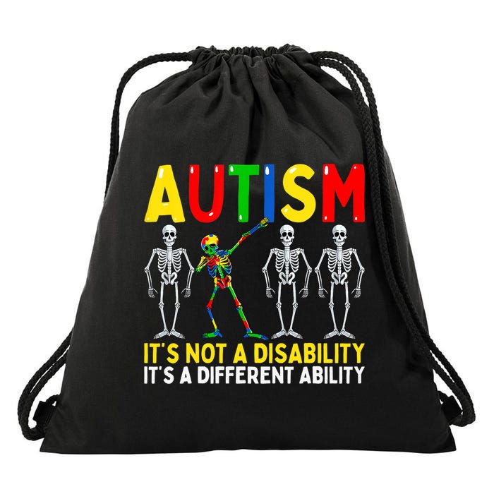 Autism It's A Different Ability Funny Dabbing Skeleton Drawstring Bag