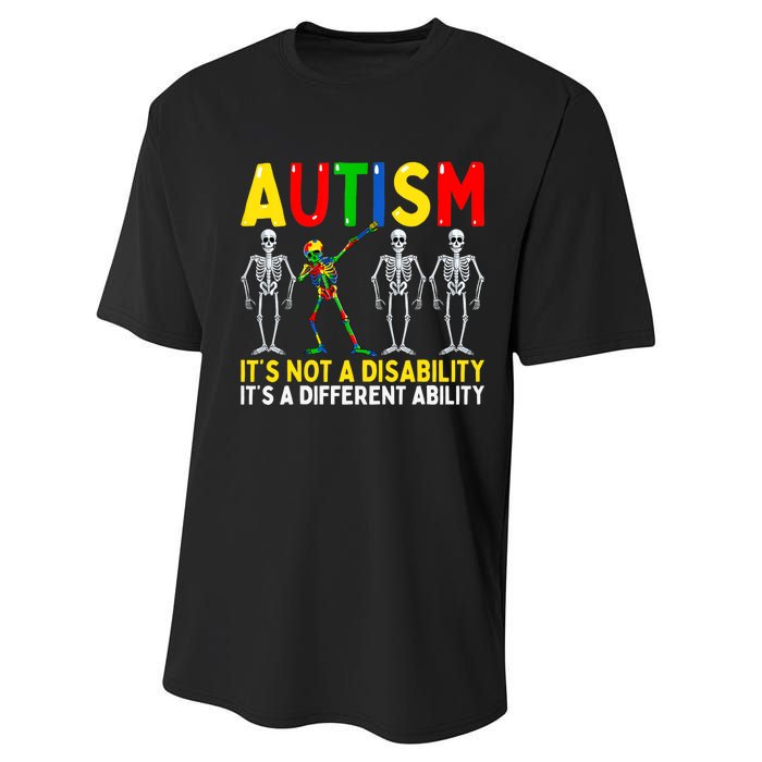 Autism It's A Different Ability Funny Dabbing Skeleton Performance Sprint T-Shirt