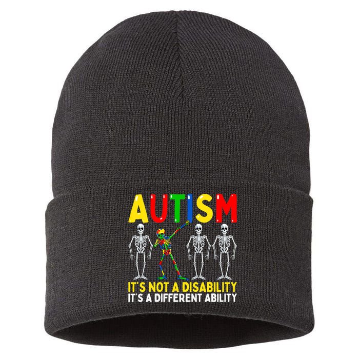 Autism It's A Different Ability Funny Dabbing Skeleton Sustainable Knit Beanie