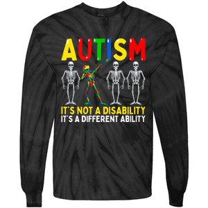 Autism It's A Different Ability Funny Dabbing Skeleton Tie-Dye Long Sleeve Shirt