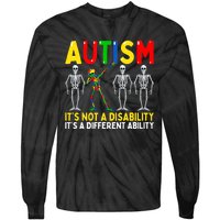 Autism It's A Different Ability Funny Dabbing Skeleton Tie-Dye Long Sleeve Shirt