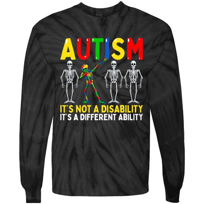 Autism It's A Different Ability Funny Dabbing Skeleton Tie-Dye Long Sleeve Shirt