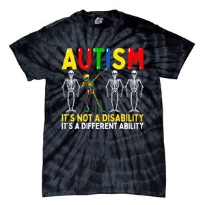 Autism It's A Different Ability Funny Dabbing Skeleton Tie-Dye T-Shirt