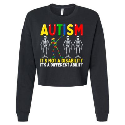 Autism It's A Different Ability Funny Dabbing Skeleton Cropped Pullover Crew