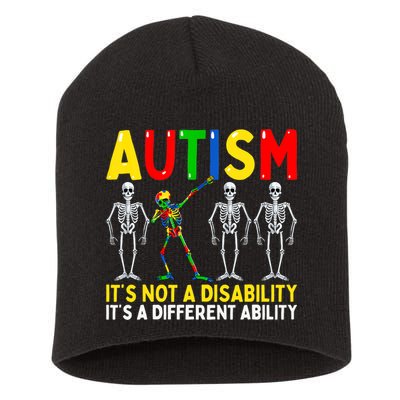 Autism It's A Different Ability Funny Dabbing Skeleton Short Acrylic Beanie