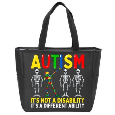 Autism It's A Different Ability Funny Dabbing Skeleton Zip Tote Bag