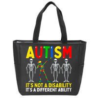 Autism It's A Different Ability Funny Dabbing Skeleton Zip Tote Bag