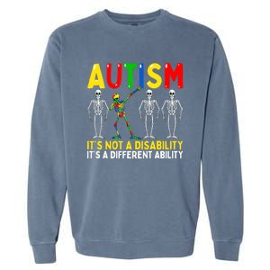 Autism It's A Different Ability Funny Dabbing Skeleton Garment-Dyed Sweatshirt