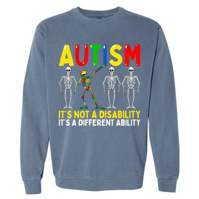 Autism It's A Different Ability Funny Dabbing Skeleton Garment-Dyed Sweatshirt
