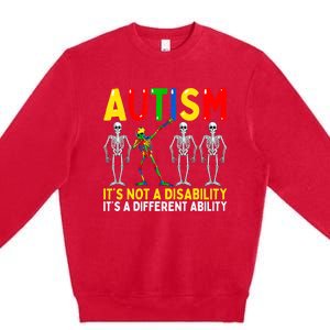 Autism It's A Different Ability Funny Dabbing Skeleton Premium Crewneck Sweatshirt