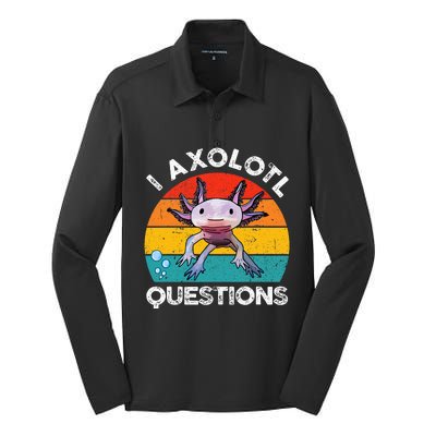 Axolotl I Axolotl Questions Retro Cute Axolotl Silk Touch Performance Long Sleeve Polo