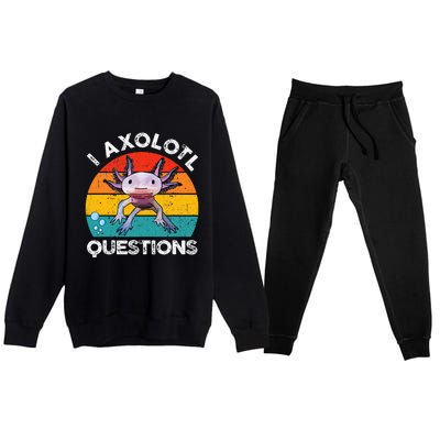 Axolotl I Axolotl Questions Retro Cute Axolotl Premium Crewneck Sweatsuit Set