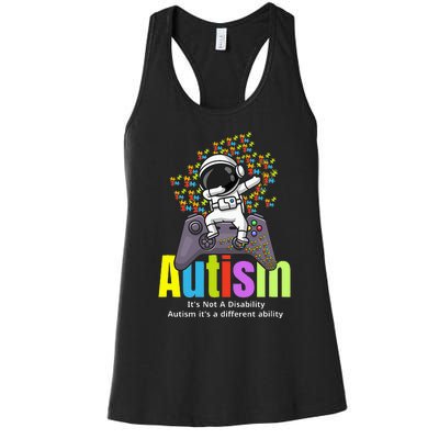 Autism its a different ability Funny Dabbing gamer Astronaut Women's Racerback Tank