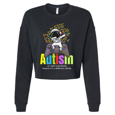 Autism its a different ability Funny Dabbing gamer Astronaut Cropped Pullover Crew