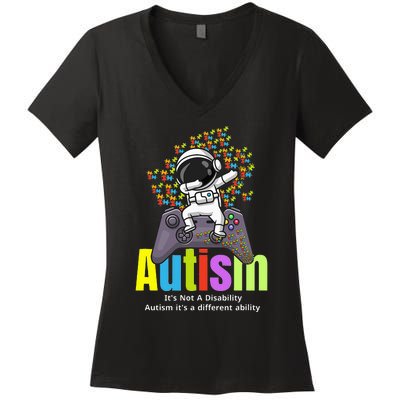 Autism its a different ability Funny Dabbing gamer Astronaut Women's V-Neck T-Shirt