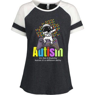 Autism its a different ability Funny Dabbing gamer Astronaut Enza Ladies Jersey Colorblock Tee