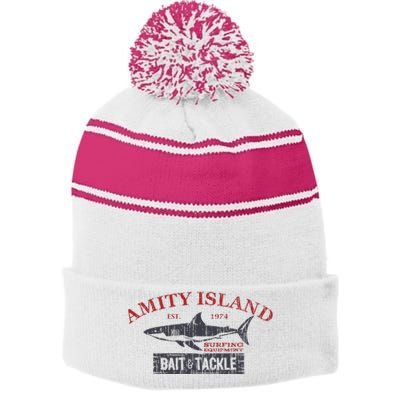 Amity Island Bait And Tackle Retro Fishing Stripe Pom Pom Beanie