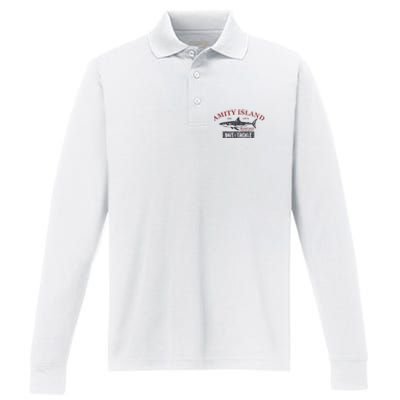 Amity Island Bait And Tackle Retro Fishing Performance Long Sleeve Polo