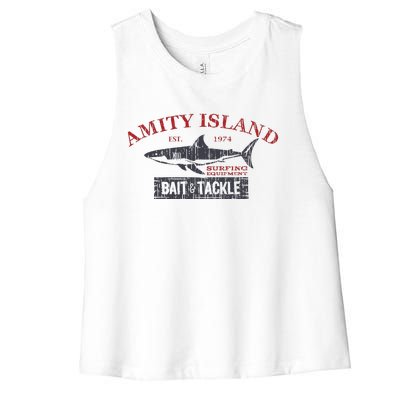 Amity Island Bait And Tackle Retro Fishing Women's Racerback Cropped Tank