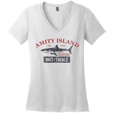 Amity Island Bait And Tackle Retro Fishing Women's V-Neck T-Shirt