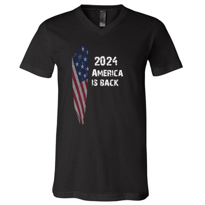 America Is Back | Flag 2024 V-Neck T-Shirt