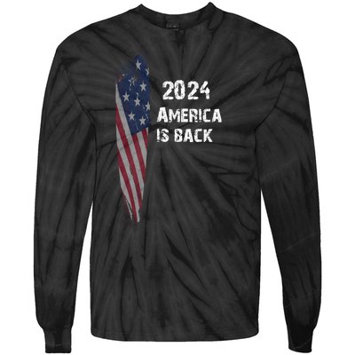 America Is Back | Flag 2024 Tie-Dye Long Sleeve Shirt