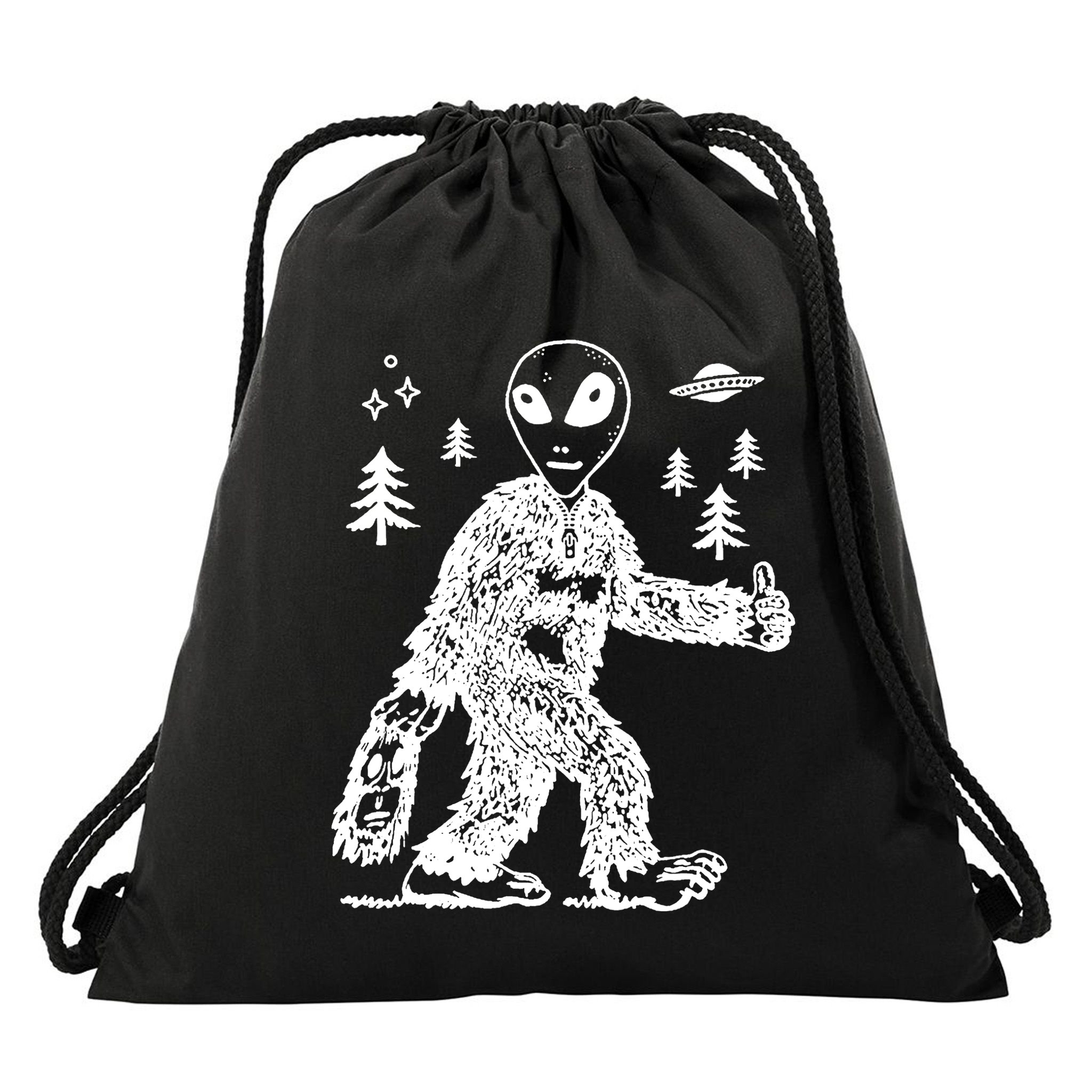 Alien In Bigfoot Costume Drawstring Bag