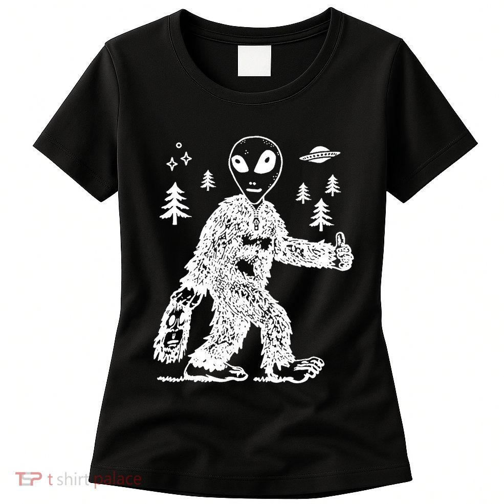 Alien In Bigfoot Costume Womens T-Shirt